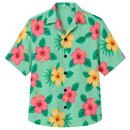 Classic Floral Hawaiian Shirt - Rose Hibiscus Soft Petal Print