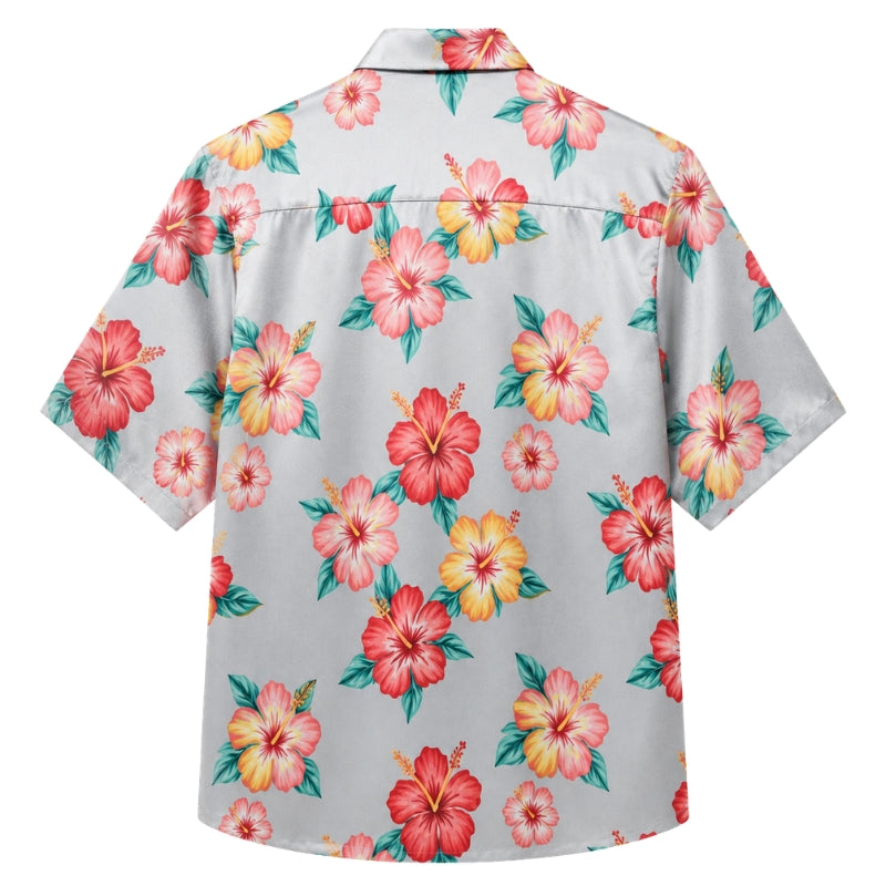 Classic Floral Hawaiian Shirt- Ruby Hibiscus Tropical Night Print