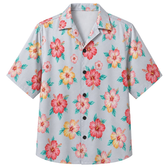 Classic Floral Hawaiian Shirt - Ruby Hibiscus Tropical Night Print