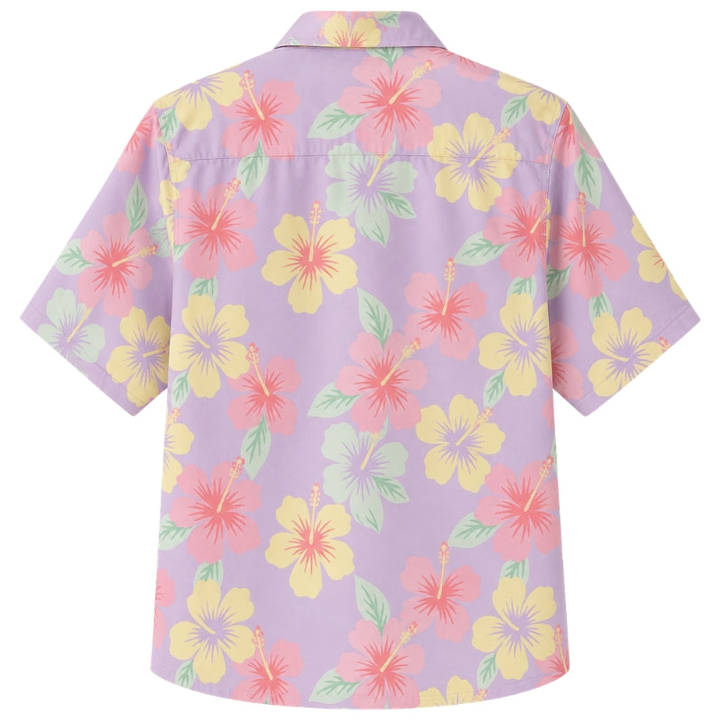 Classic Floral Hawaiian Shirt- Scarlet Hibiscus Island Bloom Print