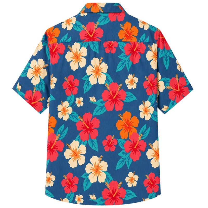 Classic Floral Hawaiian Shirt- Seafoam Hibiscus Coastal Print