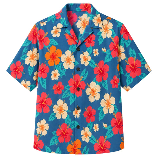 Classic Floral Hawaiian Shirt - Seafoam Hibiscus Coastal Print
