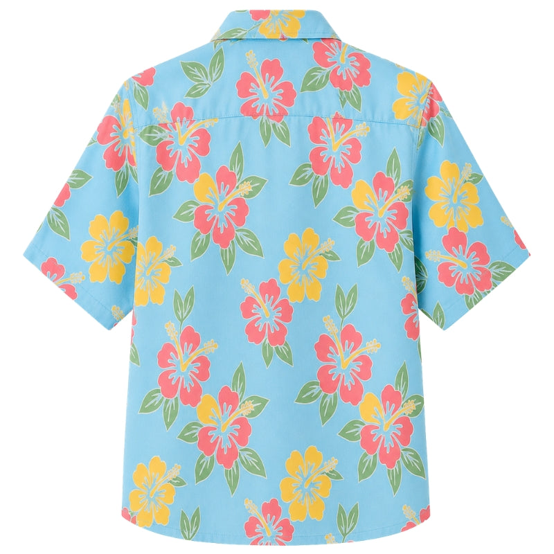 Classic Floral Hawaiian Shirt- Sky Blue Hibiscus Cloud Print