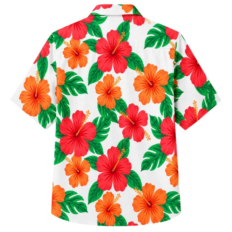 Classic Floral Hawaiian Shirt- Teal Hibiscus Palm Wave Print
