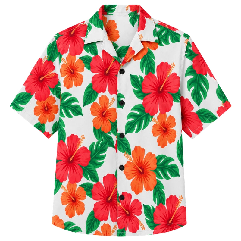 Classic Floral Hawaiian Shirt- Teal Hibiscus Palm Wave Print