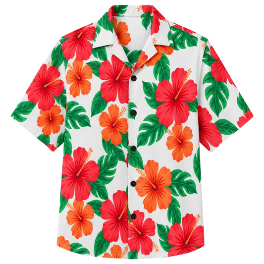 Classic Floral Hawaiian Shirt - Teal Hibiscus Palm Wave Print