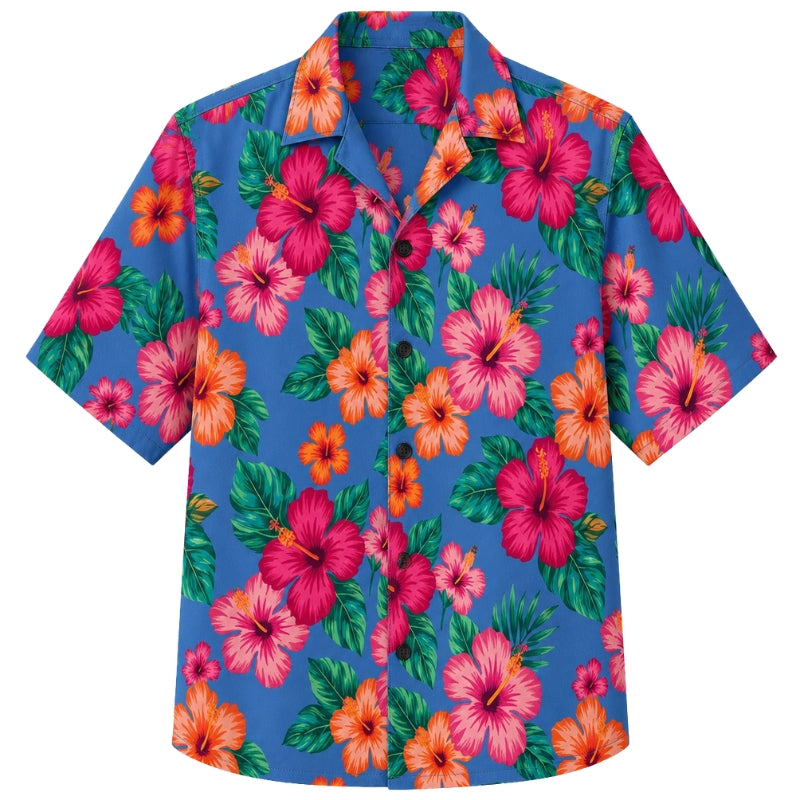 Classic Floral Hawaiian Shirt- Tropical Hibiscus Parrot Print