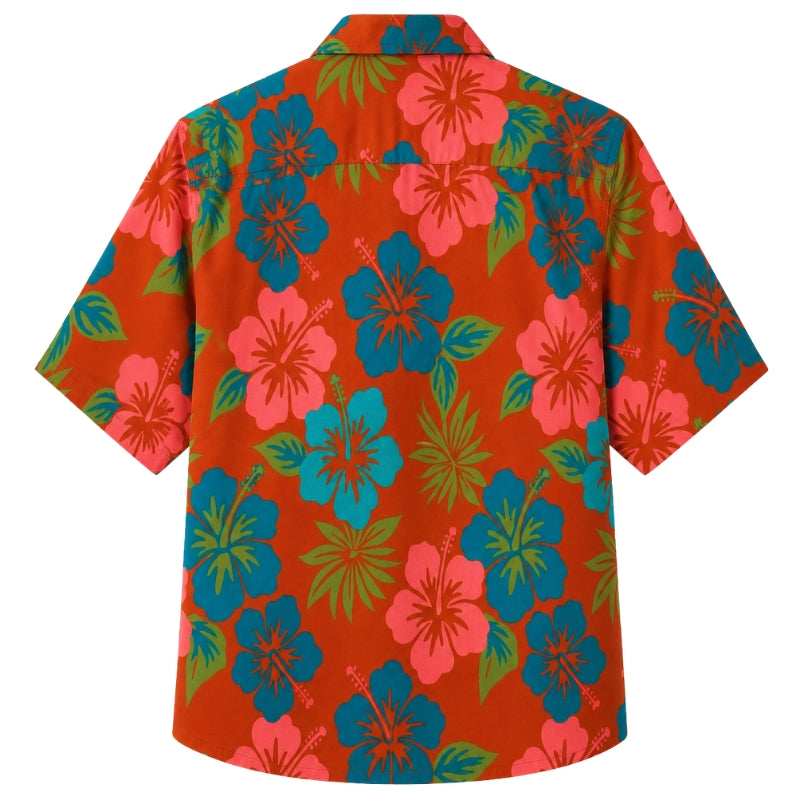 Classic Floral Hawaiian Shirt- Turquoise Hibiscus Lagoon Print