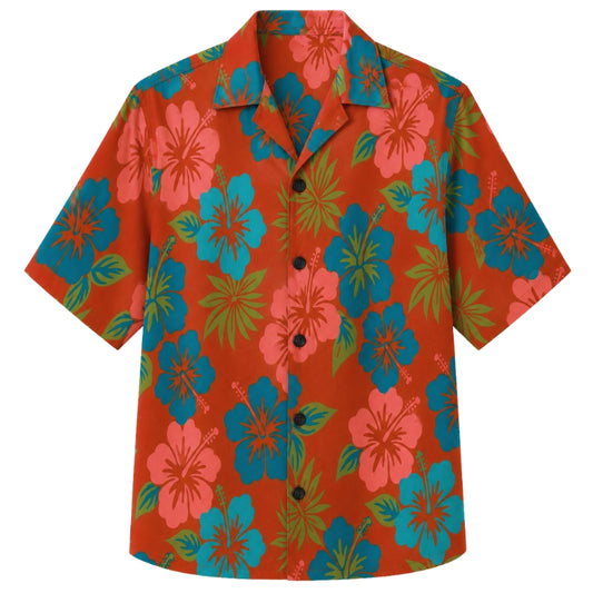 Classic Floral Hawaiian Shirt - Turquoise Hibiscus Lagoon Print