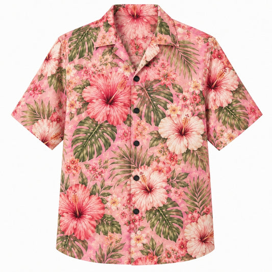 Classic Floral Hawaiian Shirt - White Hibiscus Midnight Garden Print