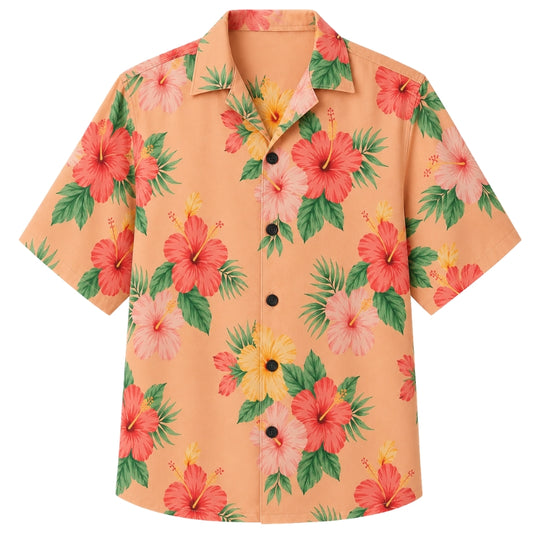 Classic Floral Hawaiian Shirt - Yellow Hibiscus Sunny Palm Print