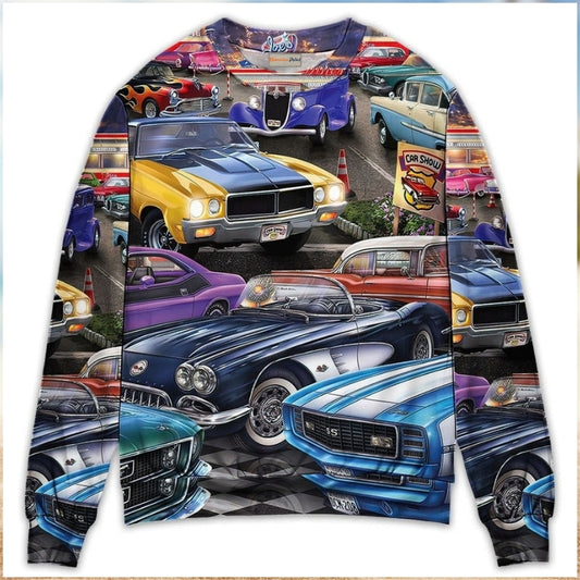 Classic Car Show Lifestyle Art – Sweater - Ugly Christmas Sweater