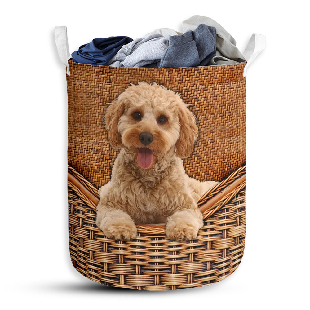 S: 17.72”x13.78” (45x35 cm) Cockapoo Dog Rattan Teaxture - Laundry Basket - Owls Matrix LTD