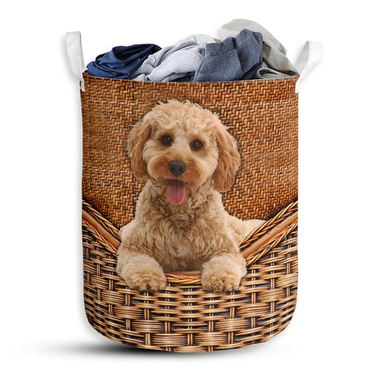 S: 17.72”x13.78” (45x35 cm) Cockapoo Dog Rattan Teaxture - Laundry Basket - Owls Matrix LTD
