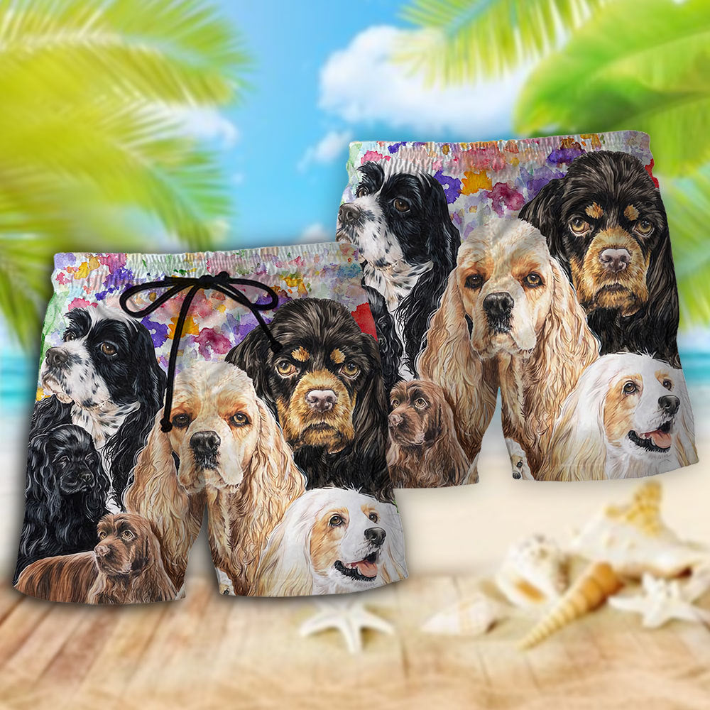 Cocker Spaniel With Flowers Dog Lover – Beach Short