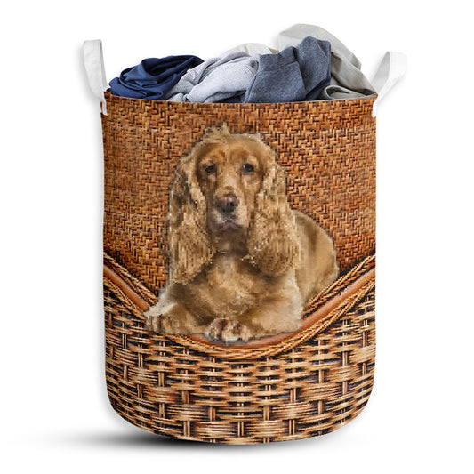 S: 17.72”x13.78” (45x35 cm) Cocker Spaniel Dog Rattan Teaxture - Laundry Basket - Owls Matrix LTD
