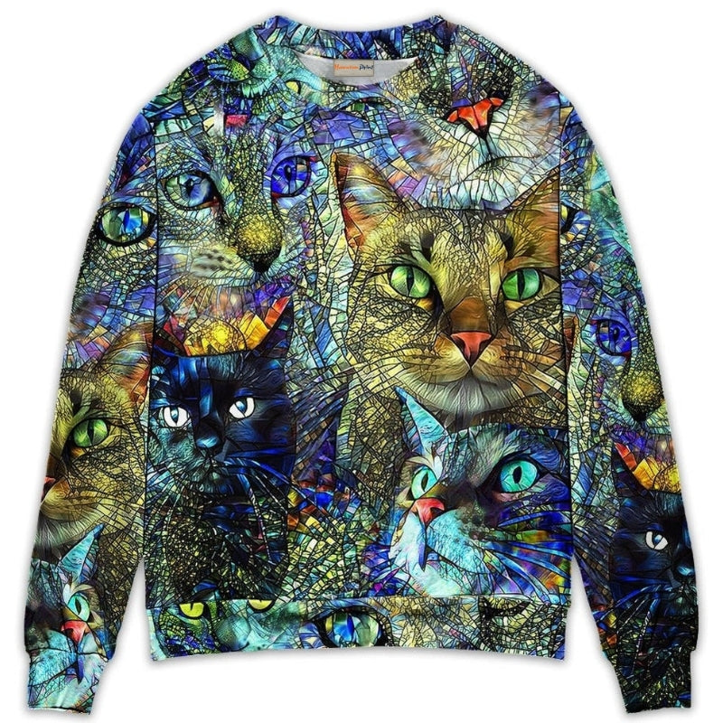 Colorful Cat Art Lover Design – Sweater - Ugly Christmas Sweater