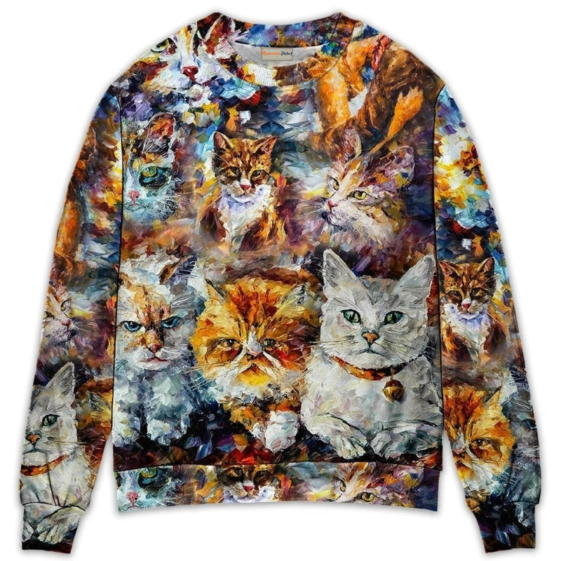 Colorful Cat Art Lover Mixer Style – Sweater - Ugly Christmas Sweater