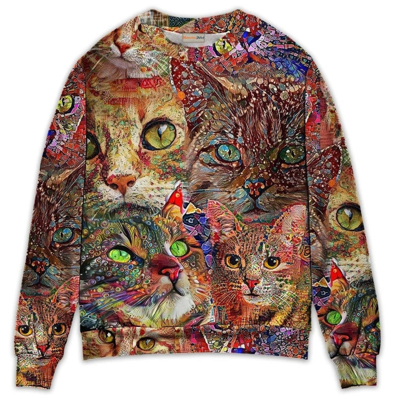 Colorful Cat Art Lover Style – Sweater - Ugly Christmas Sweater
