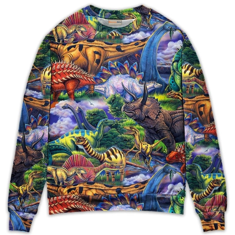Colorful Dinosaur Art Style – Sweater - Ugly Christmas Sweater