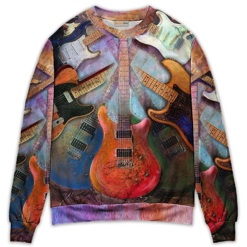 Colorful Guitar Lover Abstract Art – Sweater - Ugly Christmas Sweater