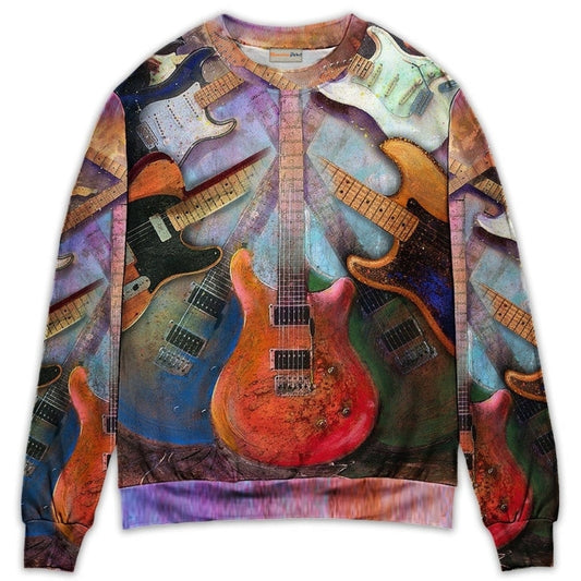 Colorful Guitar Lover Abstract Art – Sweater - Ugly Christmas Sweater