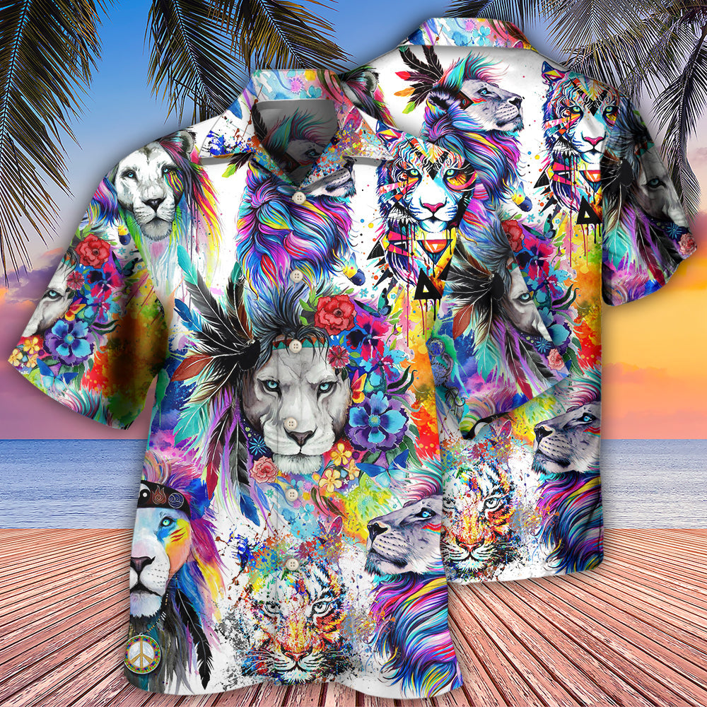 Colorful Lion Painting Art - Hawaiian Shirt