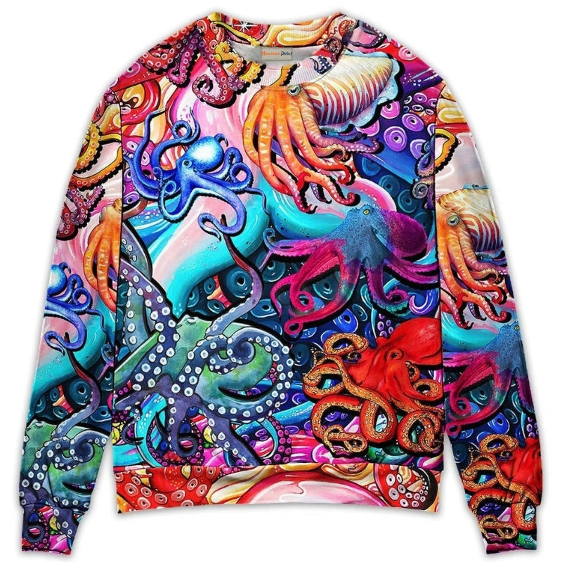 Colorful Octopus Lover Art Style – Sweater - Ugly Christmas Sweater