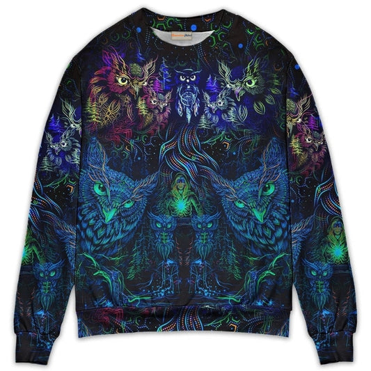 Colorful Owl And Witch Fantasy Art – Sweater - Ugly Christmas Sweater