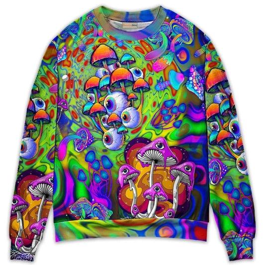 Colorful Hippie Mushroom Trippy Art – Sweater - Ugly Christmas Sweater