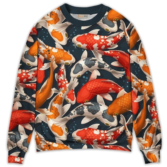 Colorful Koi Fish Swimming Art – Sweater - Ugly Christmas Sweater