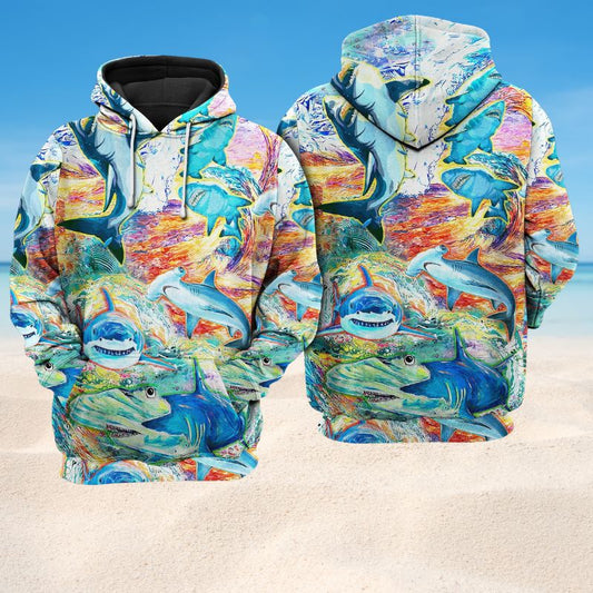 Colorful Shark Painting Art – 3D Hoodie