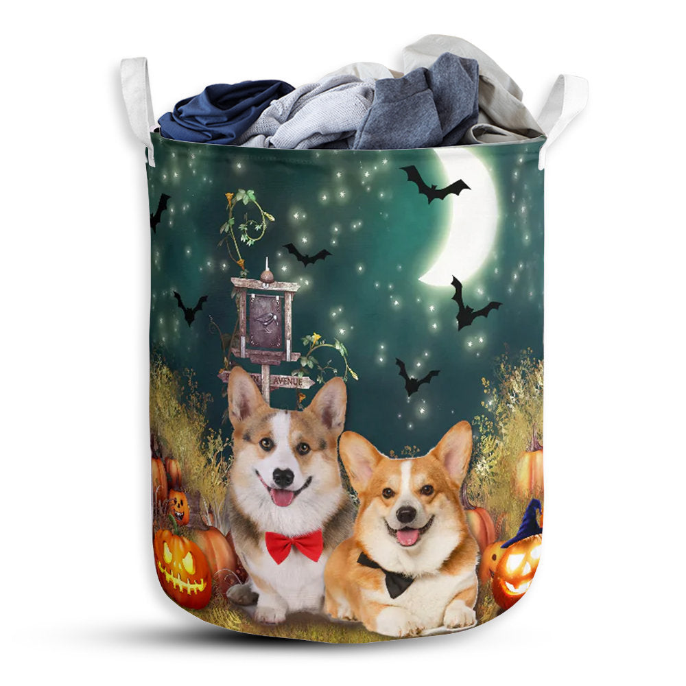 S: 17.72”x13.78” (45x35 cm) Corgi Halloween All Night - Laundry Basket - Owls Matrix LTD