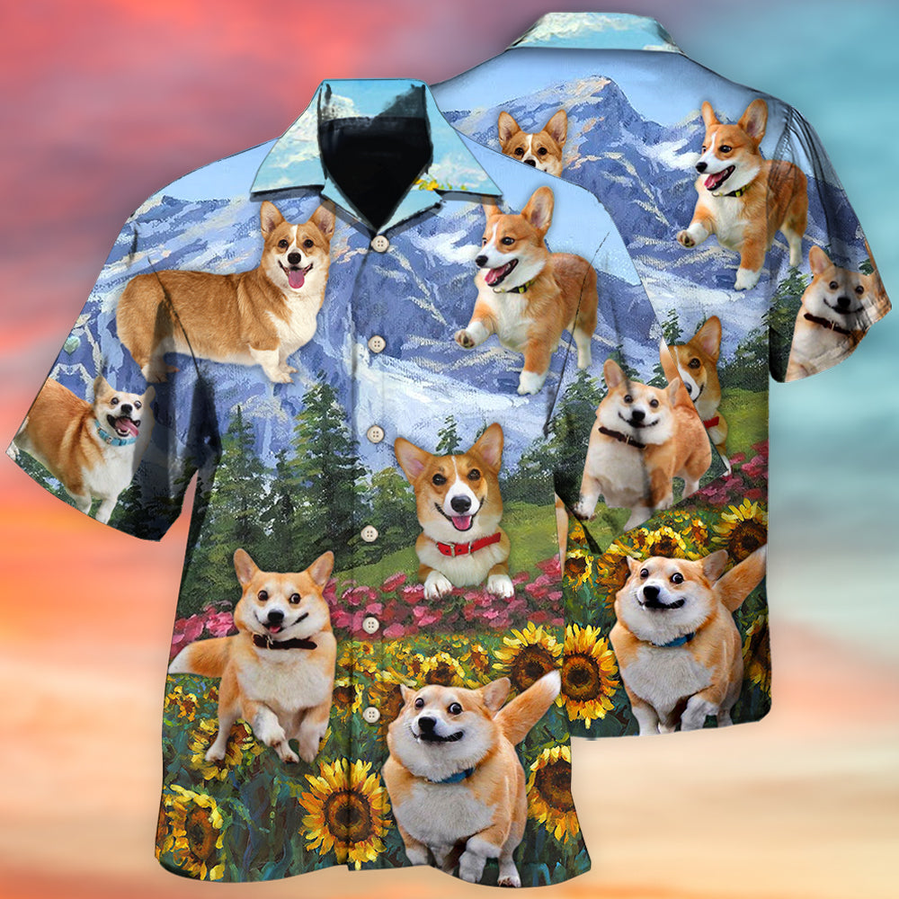 Cute Corgi Flower Play - Hawaiian Shirt