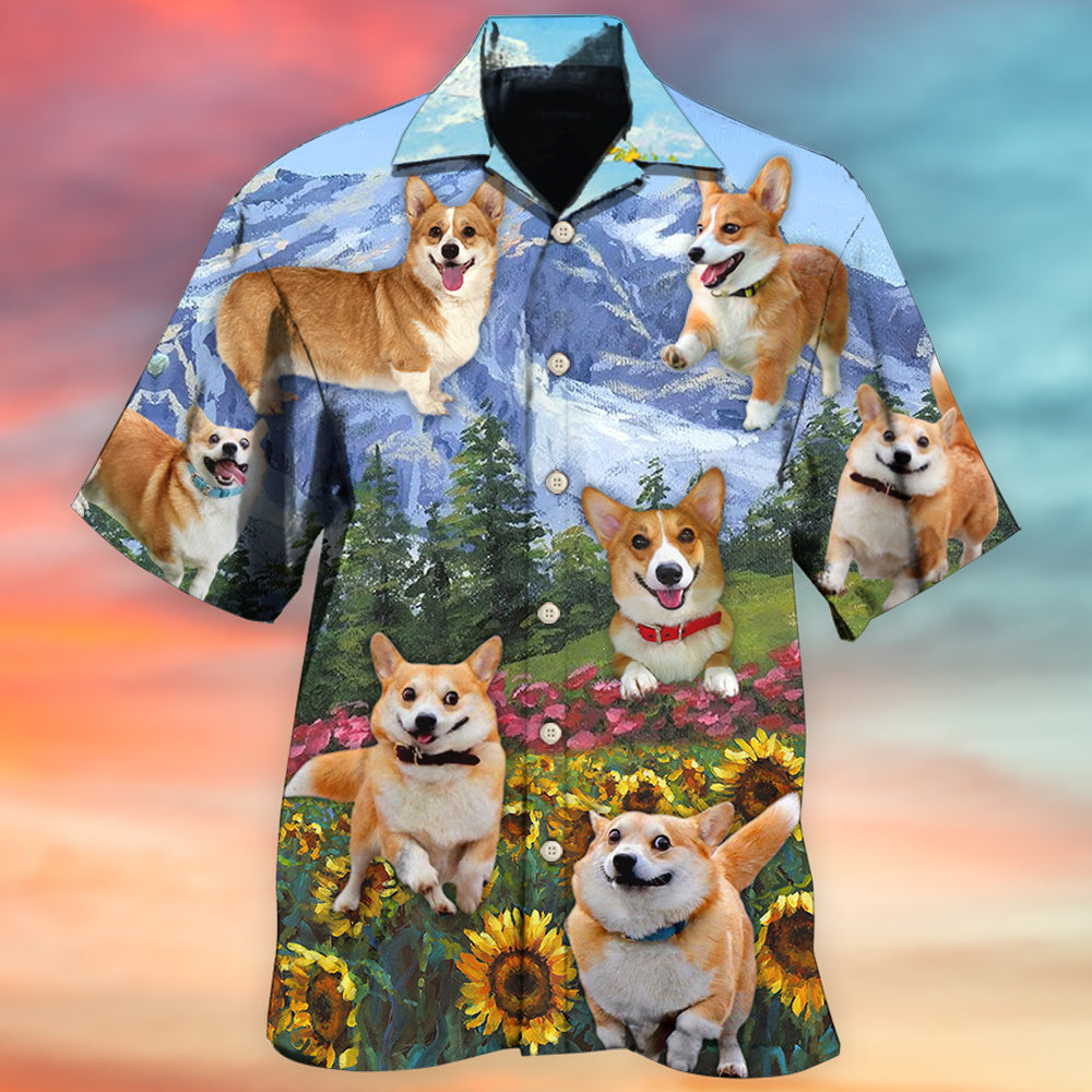 Cute Corgi Flower Play - Hawaiian Shirt