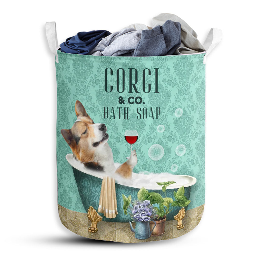 S: 17.72”x13.78” (45x35 cm) Corgi And Bath Soap - Laundry Basket - Owls Matrix LTD