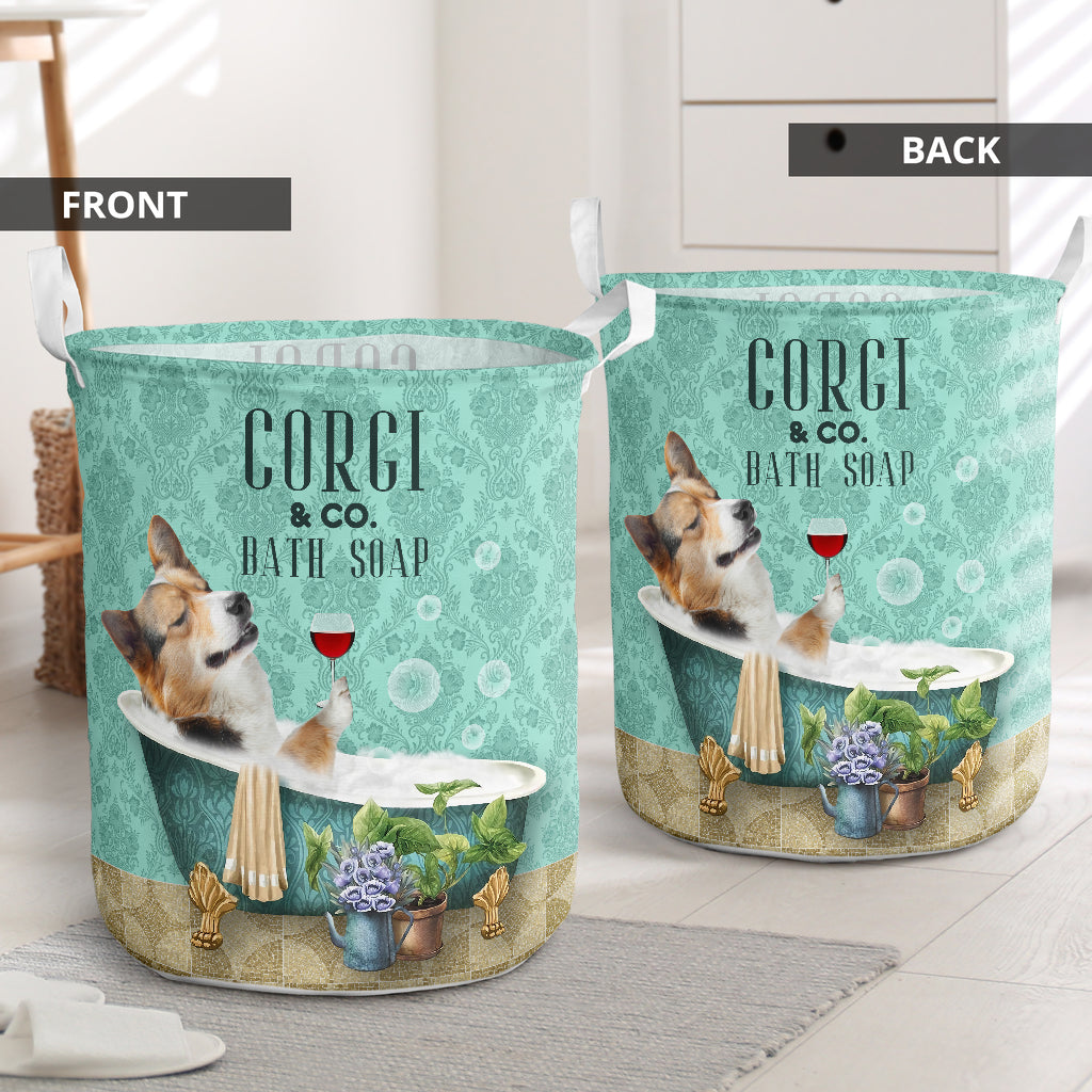 Corgi And Bath Soap - Laundry Basket - Owls Matrix LTD