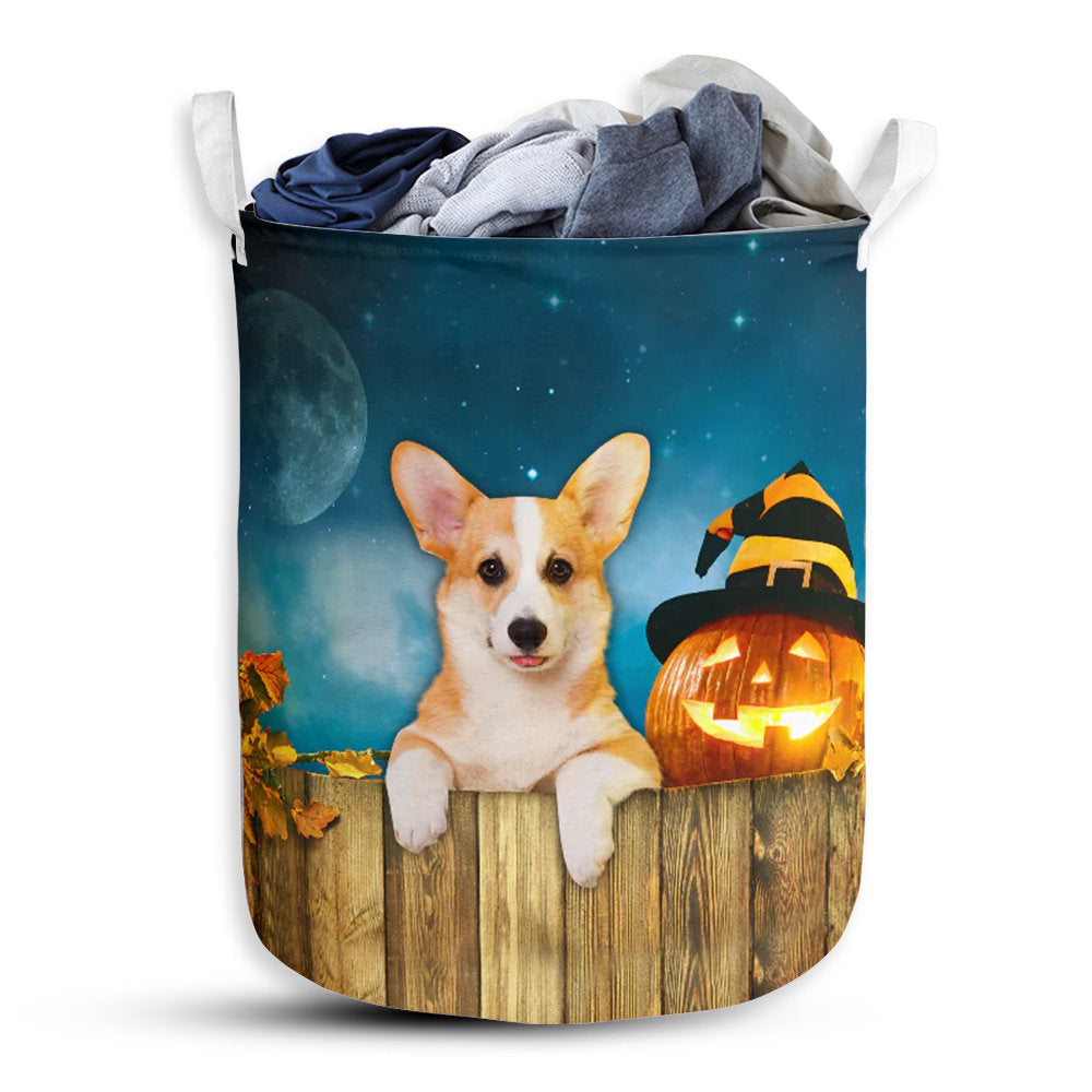 S: 17.72”x13.78” (45x35 cm) Corgi And Pumpkin Halloween Night - Laundry Basket - Owls Matrix LTD