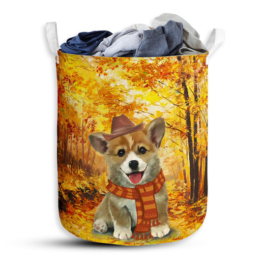 S: 17.72”x13.78” (45x35 cm) Corgi Autumn Dreamy Style - Laundry Basket - Owls Matrix LTD