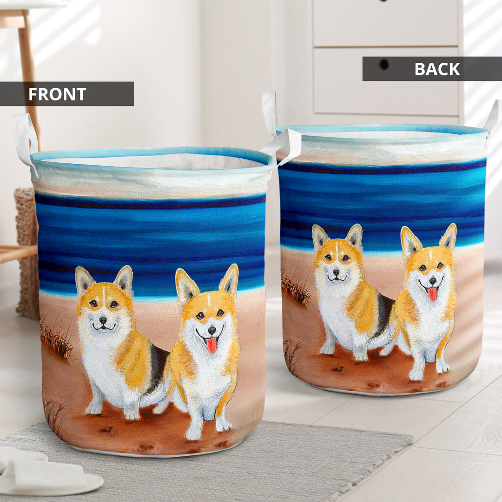 Corgi Beach Blue Style - Laundry basket - Owls Matrix LTD