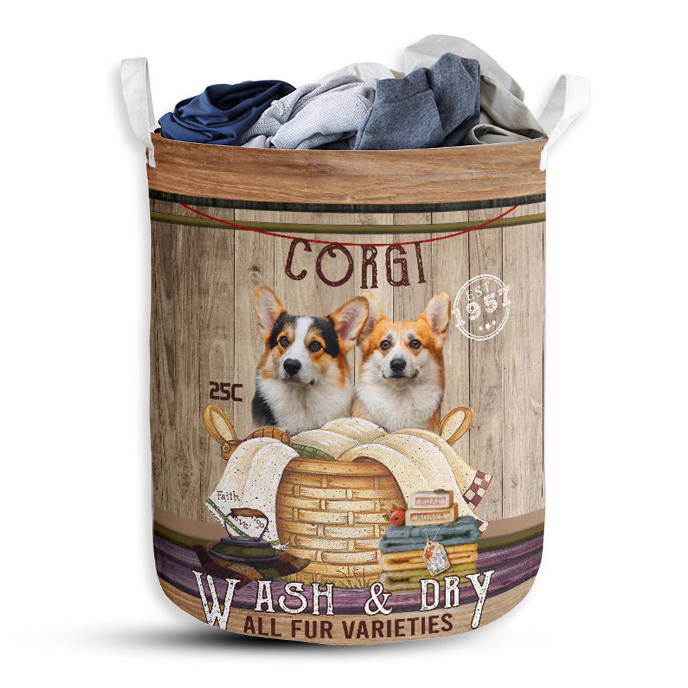 S: 17.72”x13.78” (45x35 cm) Corgi Couple 1957 Style - Laundry Basket - Owls Matrix LTD