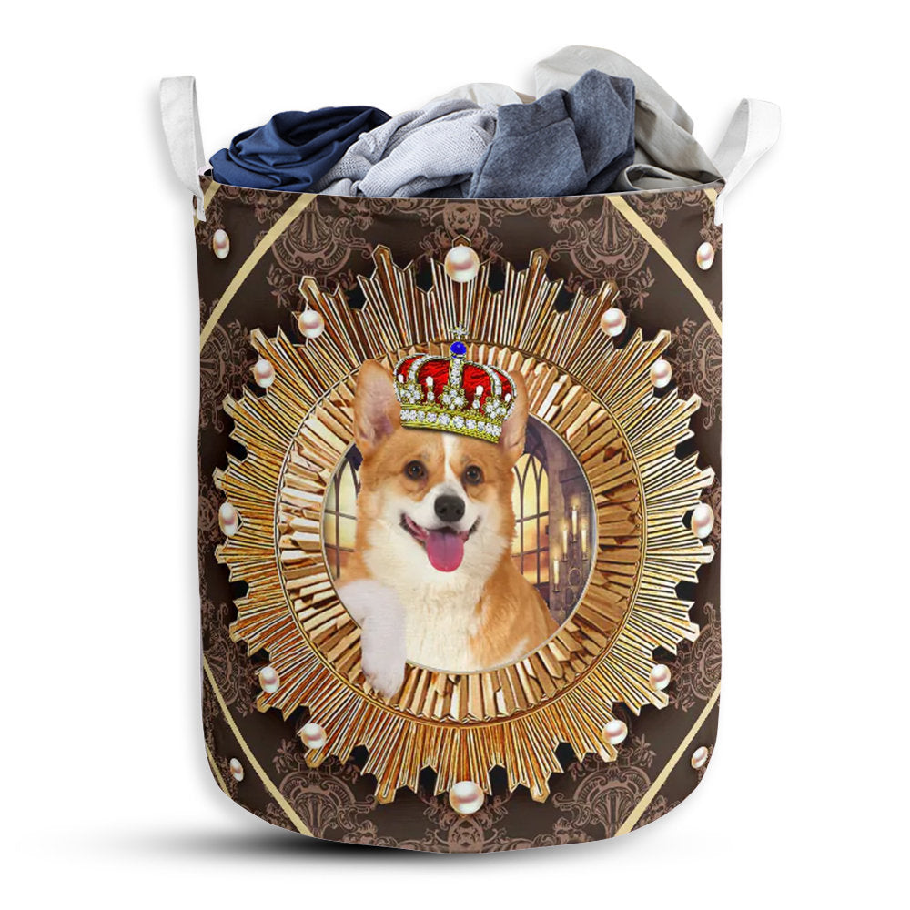 S: 17.72”x13.78” (45x35 cm) Corgi Crown Royal Style - Laundry Basket - Owls Matrix LTD