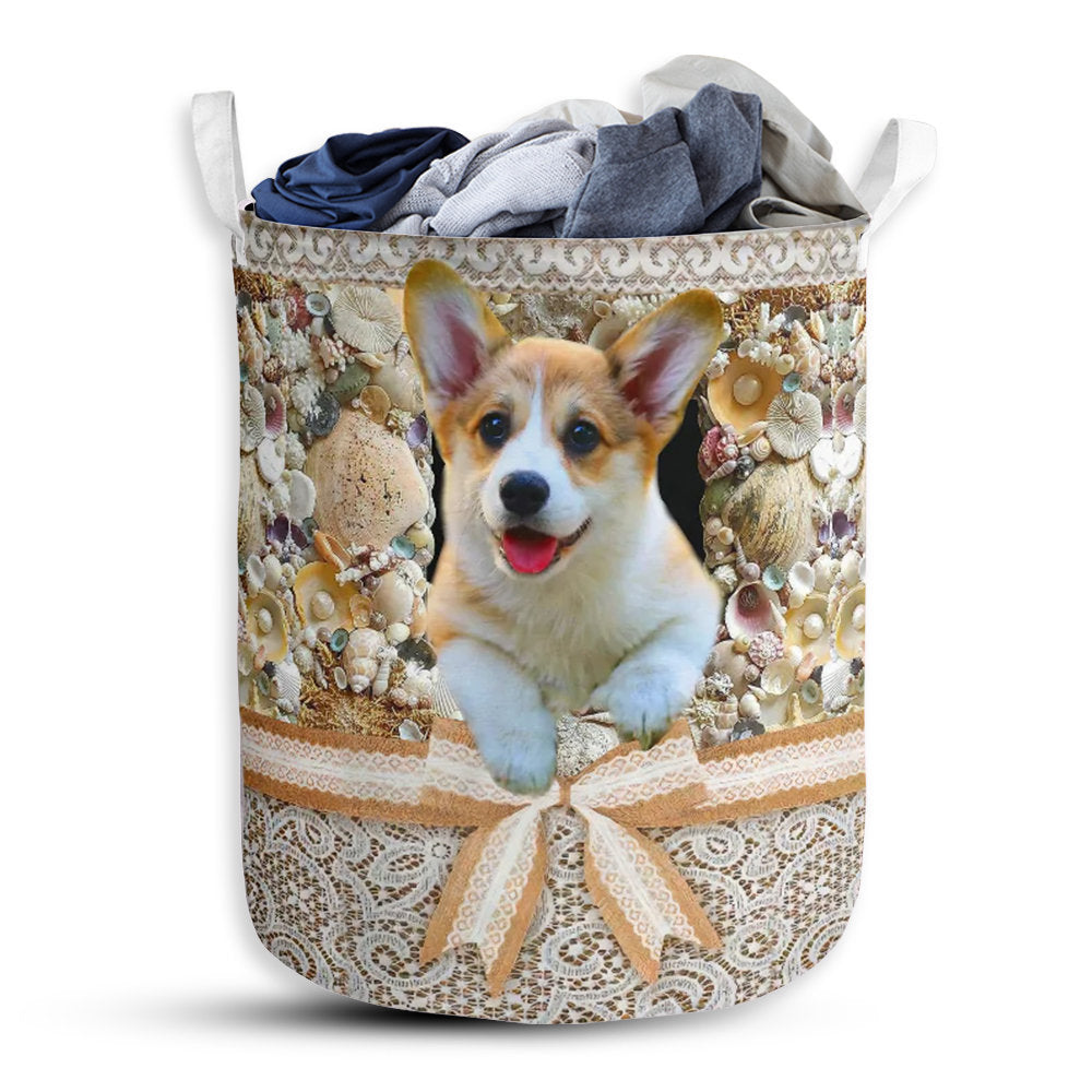 S: 17.72”x13.78” (45x35 cm) Corgi Diamond Lace Style - Laundry Basket - Owls Matrix LTD