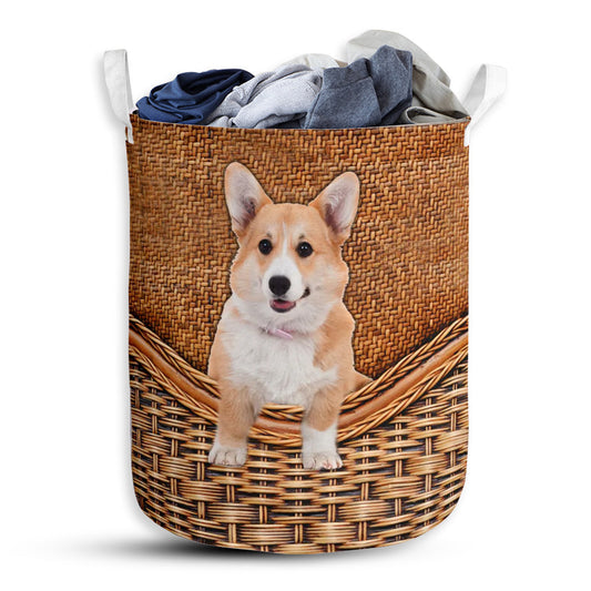 S: 17.72”x13.78” (45x35 cm) Corgi Cute Rattan Teaxture - Laundry basket - Owls Matrix LTD