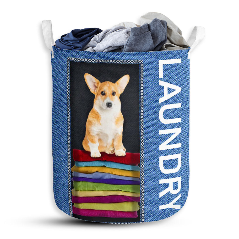 S: 17.72”x13.78” (45x35 cm) Corgi In Fabric Jean - Laundry Basket - Owls Matrix LTD