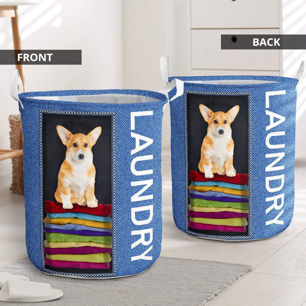 Corgi In Fabric Jean - Laundry Basket - Owls Matrix LTD