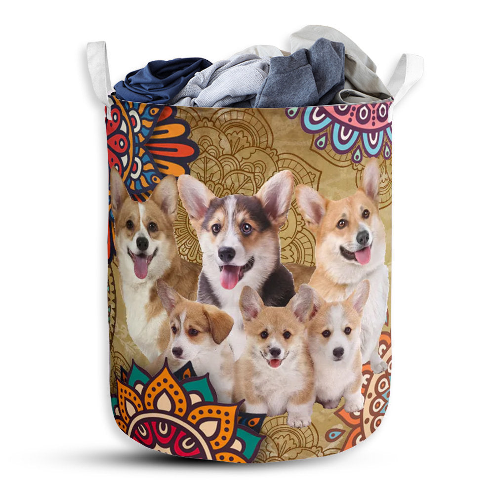 S: 17.72”x13.78” (45x35 cm) Corgi Mandala Style - Laundry Basket - Owls Matrix LTD