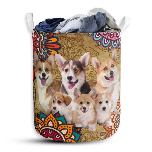 S: 17.72”x13.78” (45x35 cm) Corgi Mandala Style - Laundry Basket - Owls Matrix LTD