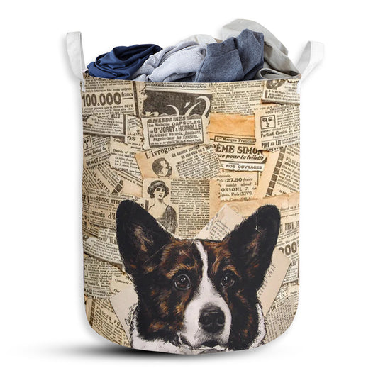 S: 17.72”x13.78” (45x35 cm) Corgi Newspaper Basic Style - Laundry Basket - Owls Matrix LTD