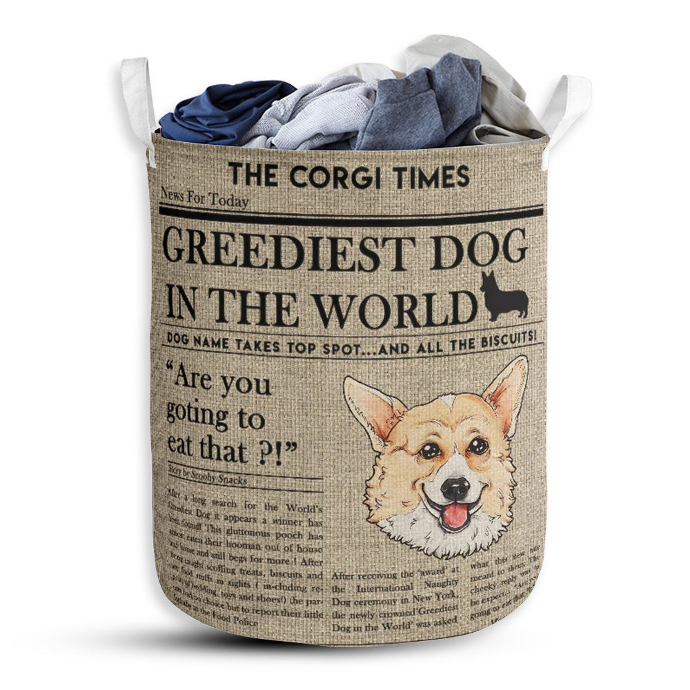 Corgi Newspaper Linen - Laundry Basket - Owls Matrix LTD